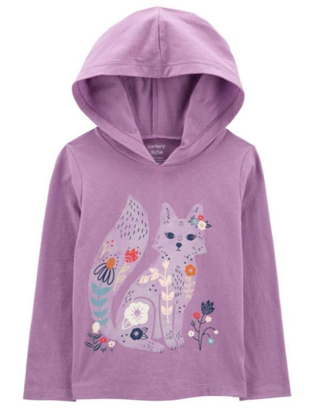 NWT. CARTER'S Girls Purple Fox Hooded Long Sleeve Tee
